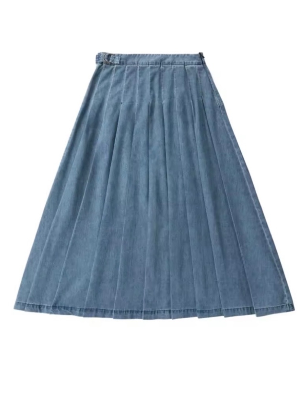 Denim midi skirt wide pleats with buckle M women NWT